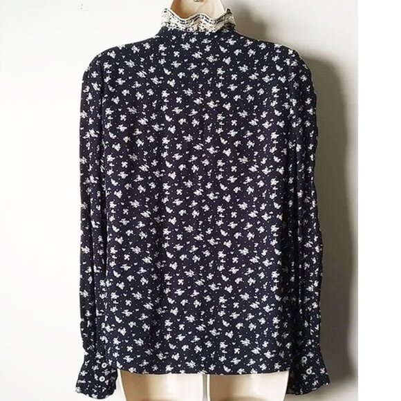 NWOT Sezane X Sea New York Chloe Lace Ruffle Trim Long Sleeve Blouse 4 Navy - Picture 3 of 10